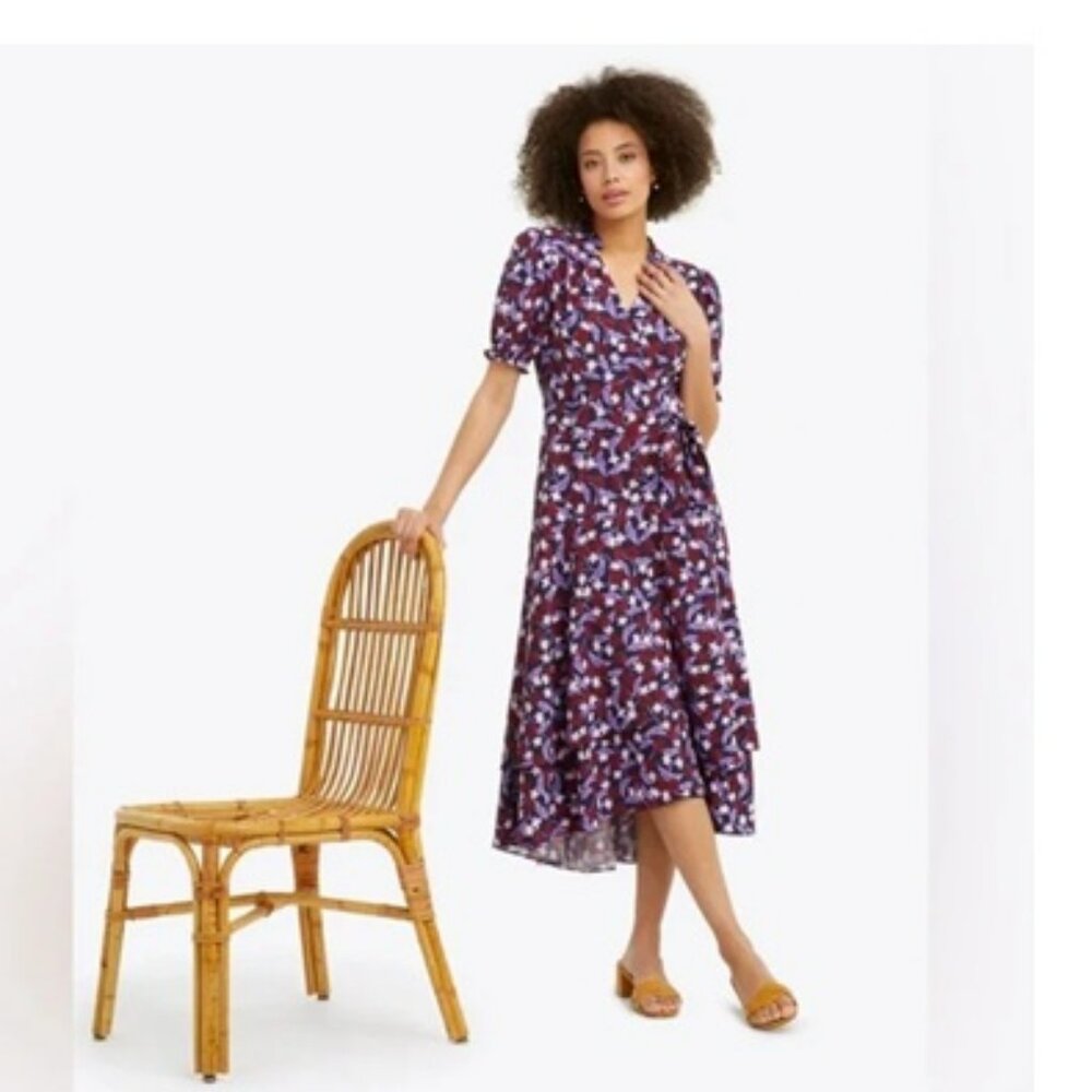 Draper James Naomi  Midi Wrap Dress In Plum Floral w/ pockets Sz 4